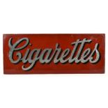 A vintage glass foil backed cigarette advertising sign, 29 x 75cm, with a small selection of smoking