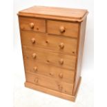 A modern pine chest of two short and four long drawers on plinth base, height 103cm, width 76cm,