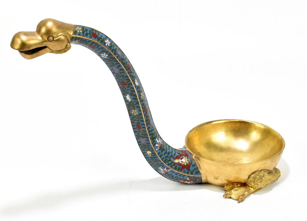 An unusual Chinese gilt metal and cloisonné brush washer modelled as a stylised sea creature with