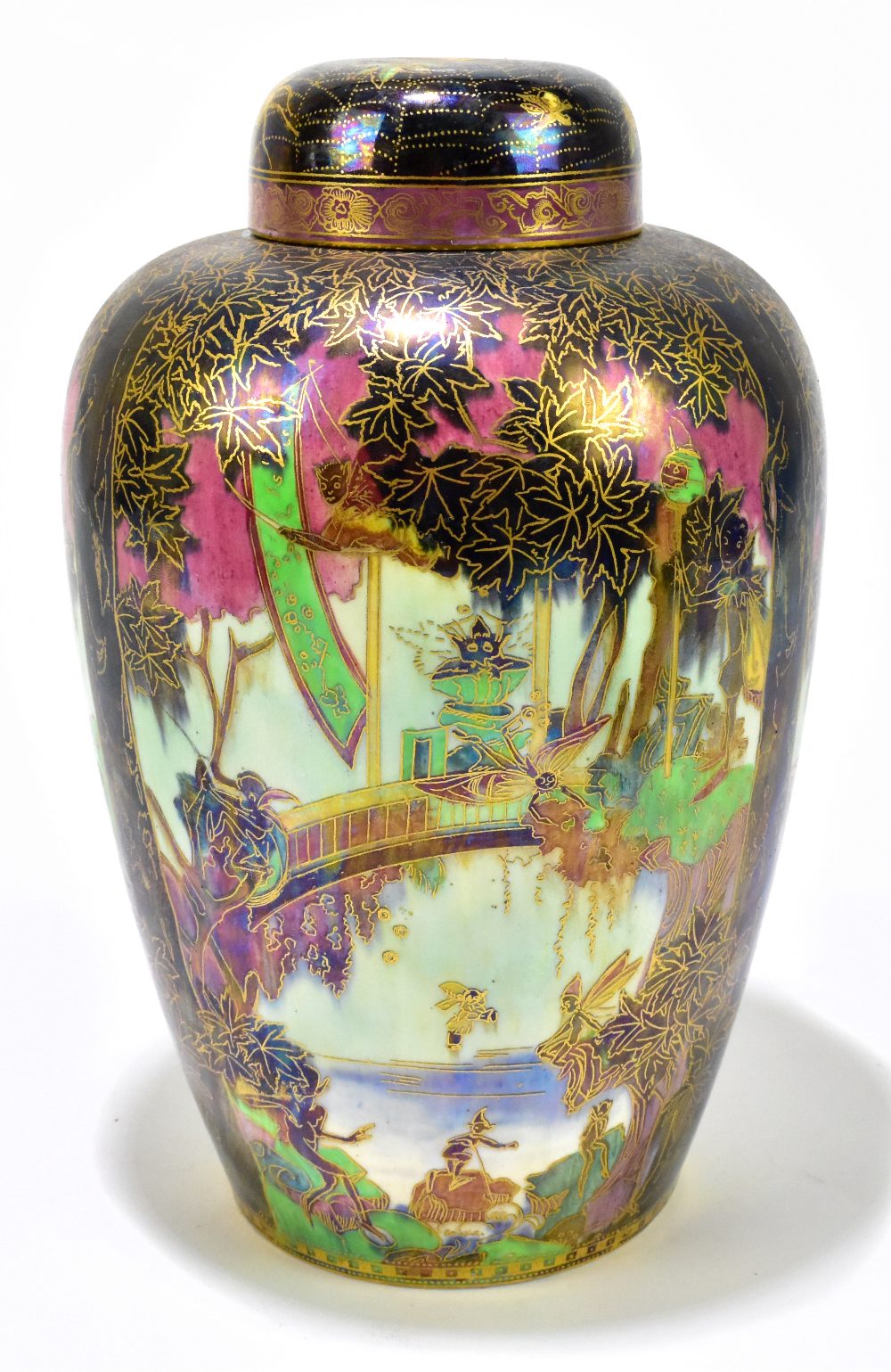 DAISY MAKEIG-JONES FOR WEDGWOOD; a ginger jar and cover of shouldered form, decorated with fairies