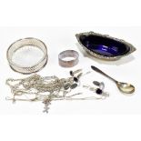 Mixed silver and white metal items to include a pair of cufflinks, various necklaces, a napkin ring,