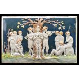 EMILY M. WOOD FOR DELLA ROBBIA; a large earthenware glazed tile decorated with child musicians