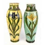 DELLA ROBBIA; two enormous floral decorated vases, height approx. 60cm, both very badly af.