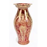 WALTER CRANE FOR MAW & CO; a large red lustre vase, circa 1891, of elongated ovoid form, painted