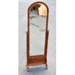 A modern Chinese walnut cheval mirror, height 177cm.