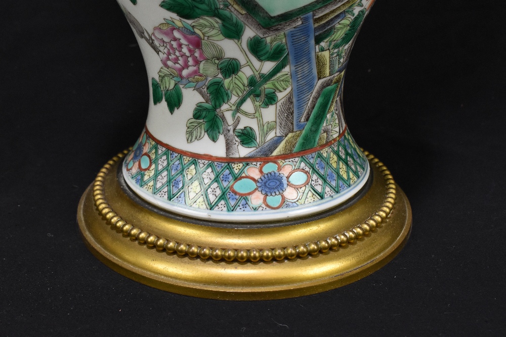 A 19th century Chinese Famille Verte vase, Guangxu mark and of the period, the body decorated with a - Image 2 of 9