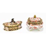 ROYAL CROWN DERBY; an oval trinket box and cover decorated in Imari pattern 2451, width 10cm,