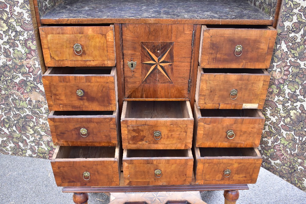 A late 18th century and later German inlaid walnut cabinet on stand, with two doors enclosing a - Bild 3 aus 6