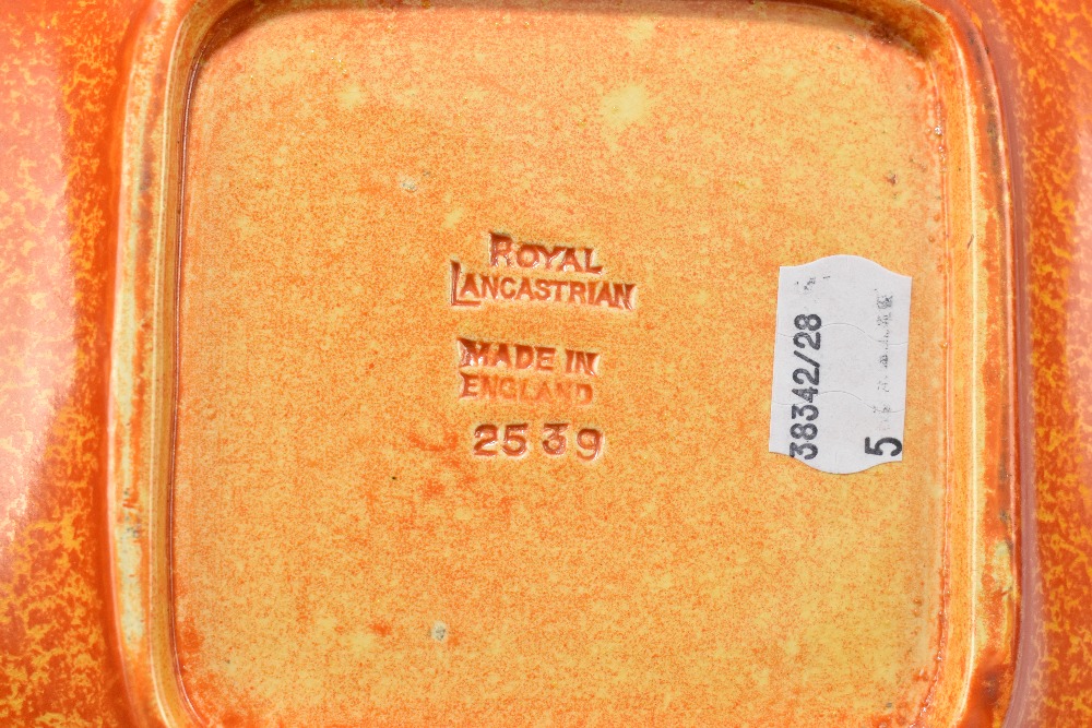 ROYAL LANCASTRIAN; five pieces decorated in an orange vermillion glaze including a pair of squat - Image 6 of 6