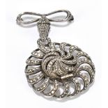TITUS; a vintage silver and marcasite nurse's time piece/bow brooch, the case hallmarked for