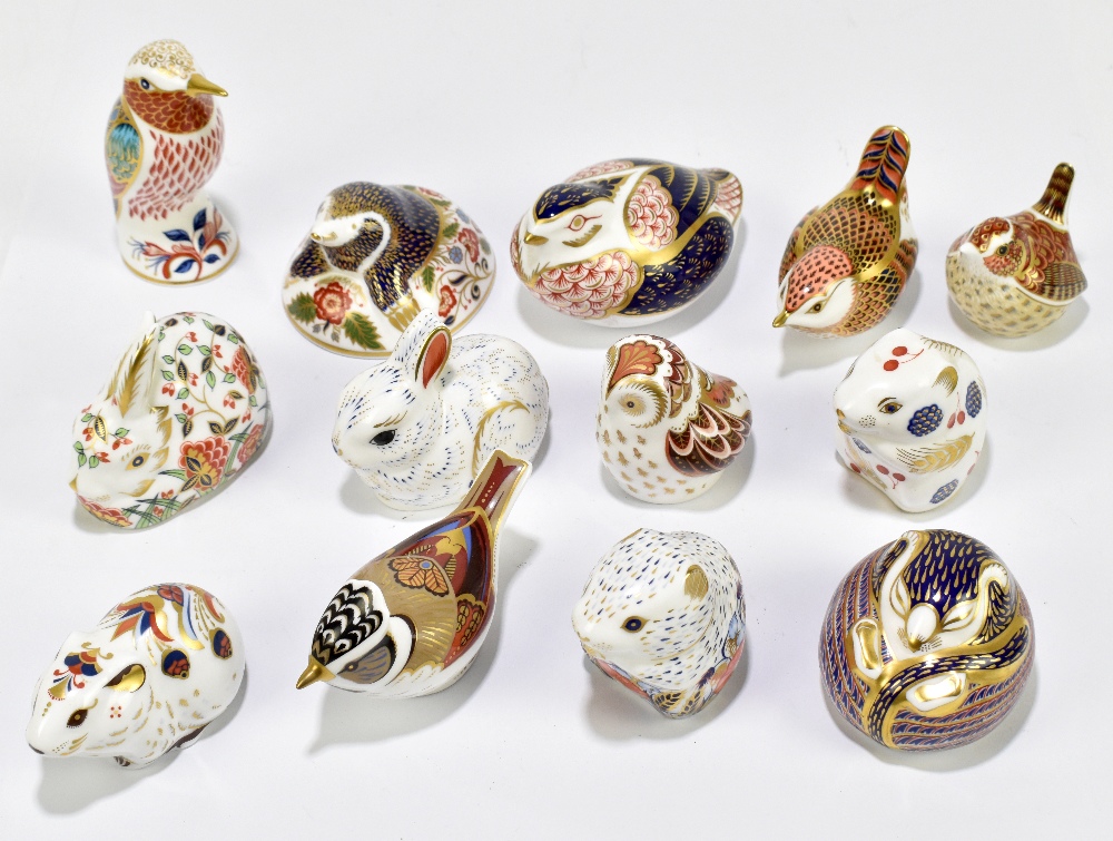ROYAL CROWN DERBY; a collection of thirteen animal paperweights to include 'Owlet', 'Bunny', 'Meadow