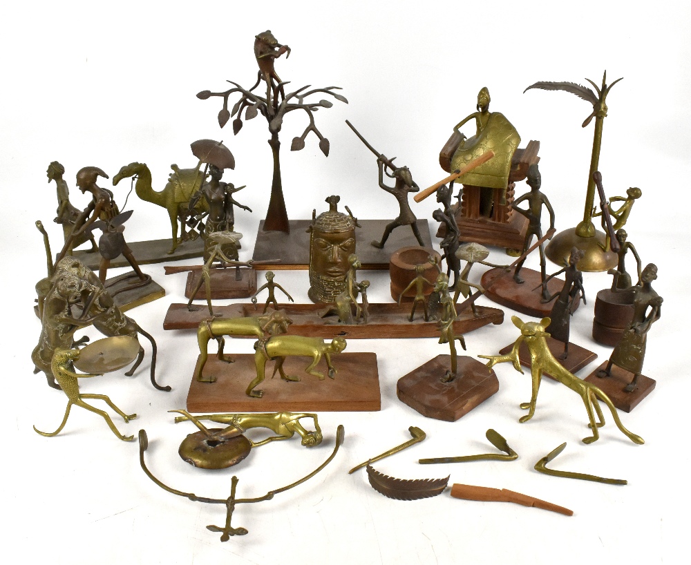 FON TRIBAL ART; a collection nineteen bronze and brass figures and figure groups to include five