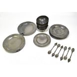 A collection of 19th century and later European and British pewter including six footed bowls,