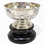 FATTORINI; a hallmarked silver rose bowl with repoussé Art Nouveau style decoration with flower