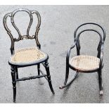 A child's rocking chair, a child's lacquered chair and a further chair (3).