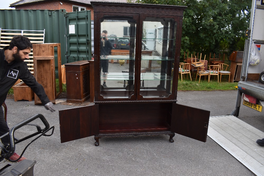 A large Edwardian mahogany display cabinet, the glazed top above pair of doors on short cabriole - Image 2 of 3