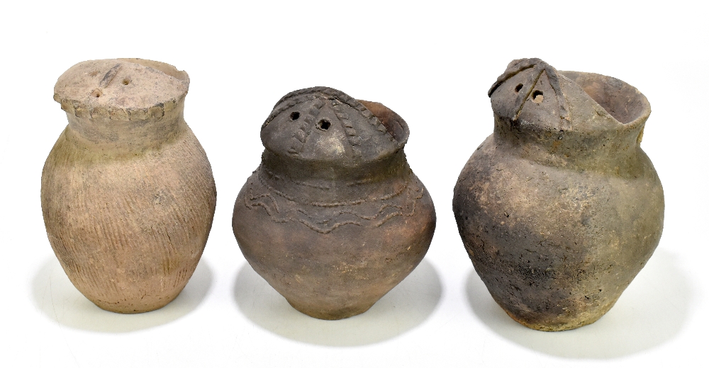 Three rare Chinese Neolithic period (circa 2nd Millennium BC) Qijai Culture jugs in the form of