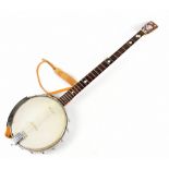 HEAD-MASTER; a chrome mounted banjo, inlaid with mother of pearl and a skull in a top hat, length