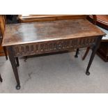 A late 19th century Oak hall table, with drawer, on pad feet, height 71cm, width 112cm, depth 46cm.
