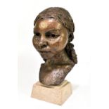SIR JACOB EPSTEIN KBE (1880-1959); a bronze bust ‘Olive’, raised on stepped polished marble base,