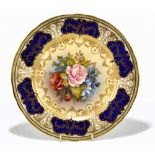 J A BAILEY FOR AYNSLEY; a hand painted cabinet plate decorated to the centre with a rose and