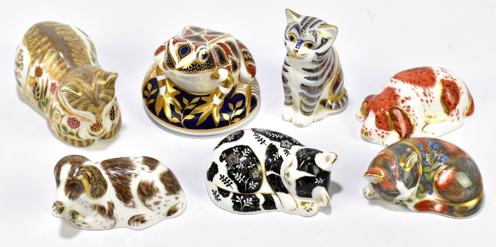 ROYAL CROWN DERBY; a collection of seven animal paperweights comprising 'Misty', 'Cottage Garden