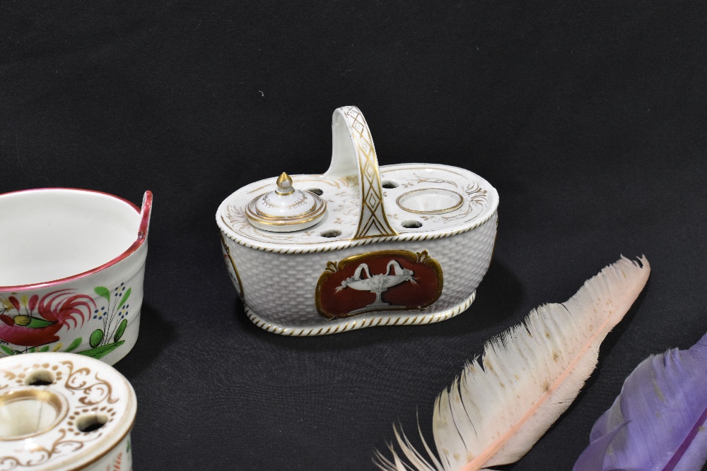 S'ELEUIEUT; a pair of French porcelain butter bowls with hand painted decoration of cockerels in - Bild 4 aus 7