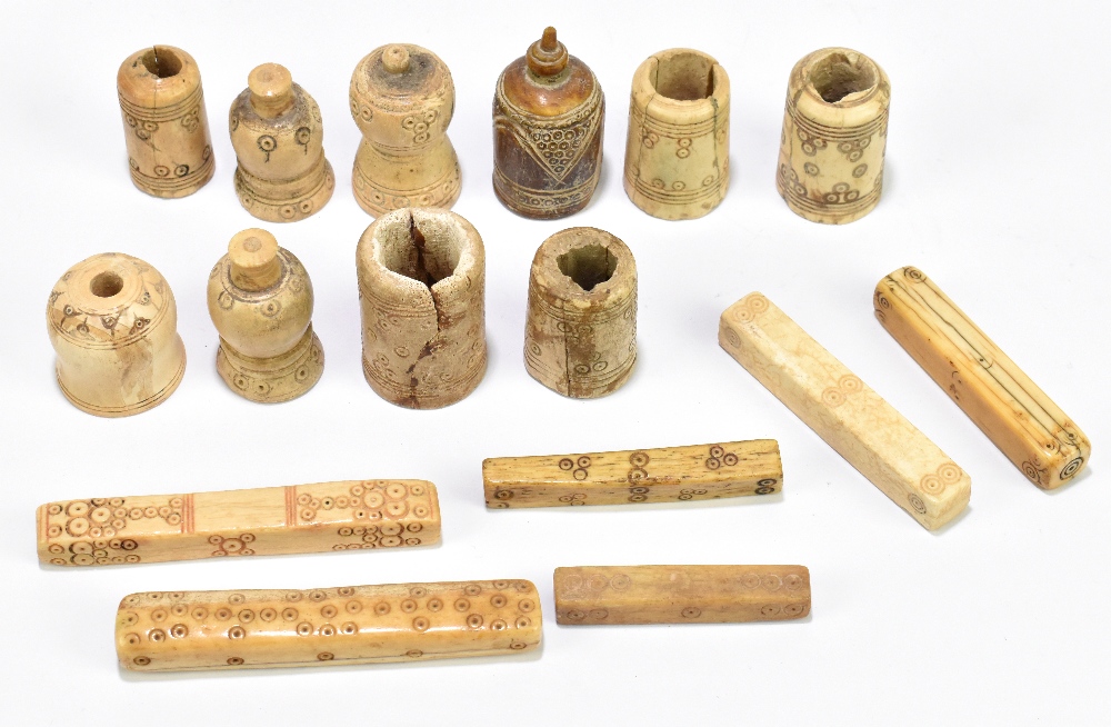 A group of middle Iron Age bone items including cylindrical toggle fasteners, 3rd-1st centuries