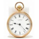 J. STALKER CARLISLE; an 18ct yellow gold crown wind fob watch, the enamel dial set with Roman