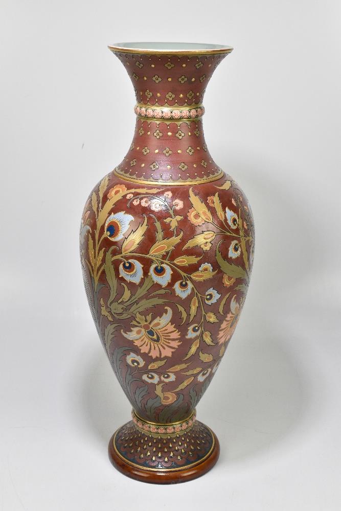 METTLACH; a large German stoneware vase with incised and relief floral decoration, impressed marks - Bild 2 aus 5