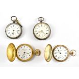 WALTHAM; a gold plated hunter pocket watch, together with a key wind silver pocket watch, a