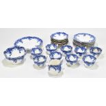 WILEMAN FOLEY; a thirty-five piece blue and white part tea service with floral decoration,