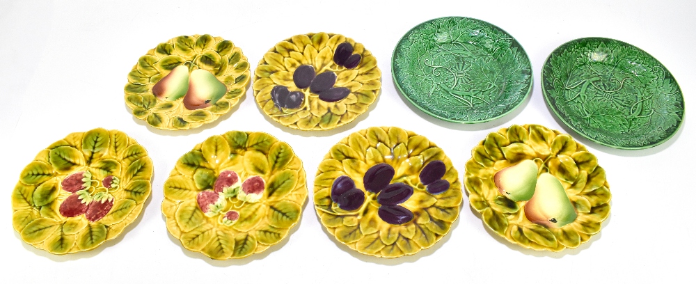 WEDGWOOD; two 19th century majolica leaf plates, diameter 21cm, and a set of six French