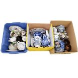 An assortment of 19th century and later ceramics, tea cups and saucers, hand painted cabinet plate