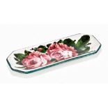 WEMYSS WARE; a rectangular pin tray decorated in the 'Cabbage Rose' pattern with printed marks for