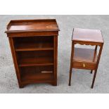 A small walnut open bookcase, width 61.5cm, and a mahogany side table (af) (2)