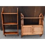 A set of late Victorian walnut and Gothic Revival wall shelves, and a simple set of wall shelves (