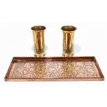 KESWICK SCHOOL OF INDUSTRIAL ART; an Arts and Crafts copper tray with embossed floral decoration,