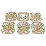 A group of five early 20th century Chinese Canton Famille Rose square section plates, width 19cm,