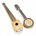 An early 20th century La Pacific type banjo ukulele, length 41cm, together with a novelty single