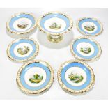 DAVENPORT LONGPORT; a seven piece part dessert service, with hand painted panels decorated with