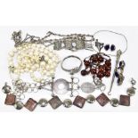 A small collection of assorted costume jewellery including a Mexican sterling silver and lapis