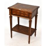 A reproduction French style inlaid side table with single drawer above undertier, width 52.5cm.