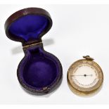 An early 20th century pocket barometer with silvered dial, diameter 45mm, cased.
