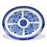 A Chinese Qianlong Period blue and white oval platter decorated in the 'Fitzhugh' pattern, length