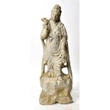 A large Chinese Qing dynasty (late 19th century) marble carved figure of Guanyin, height 96cm.