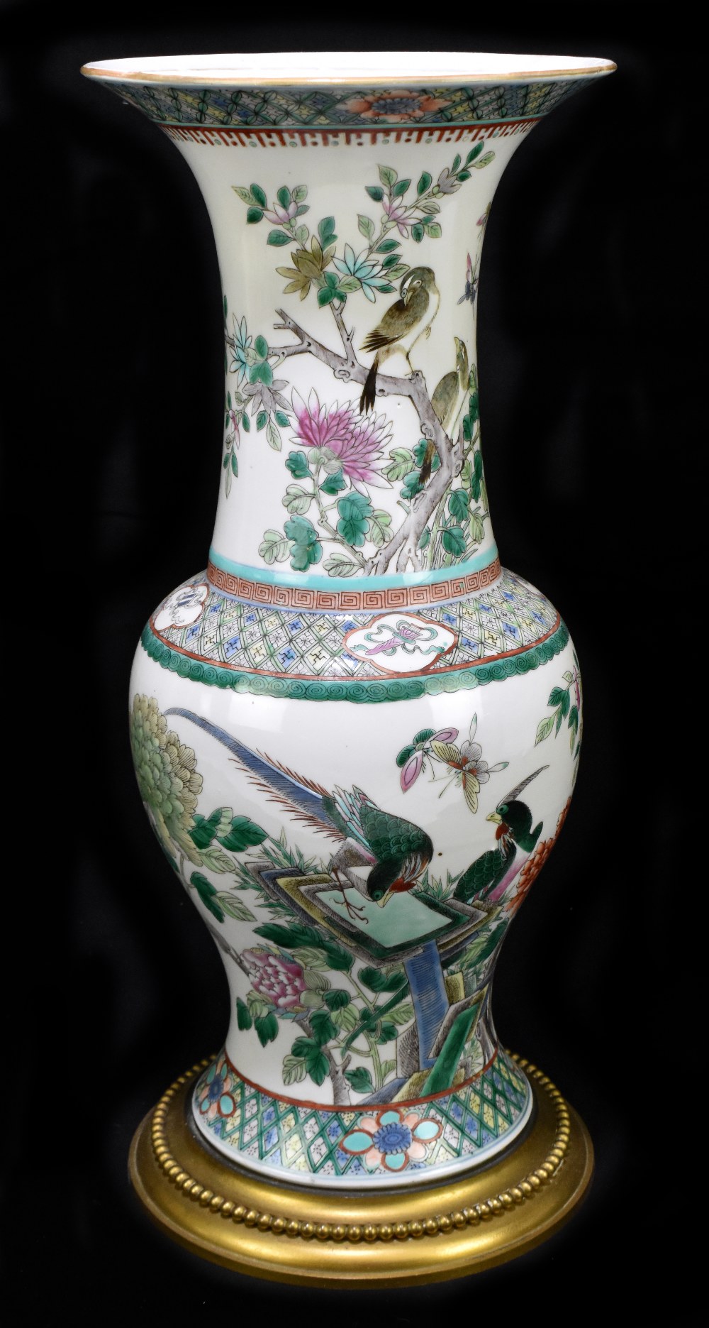 A 19th century Chinese Famille Verte vase, Guangxu mark and of the period, the body decorated with a