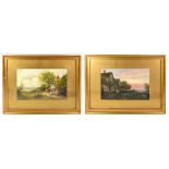 F.R. OFFER; a pair of watercolours, maiden beside cottage with landscape to the right and a mother
