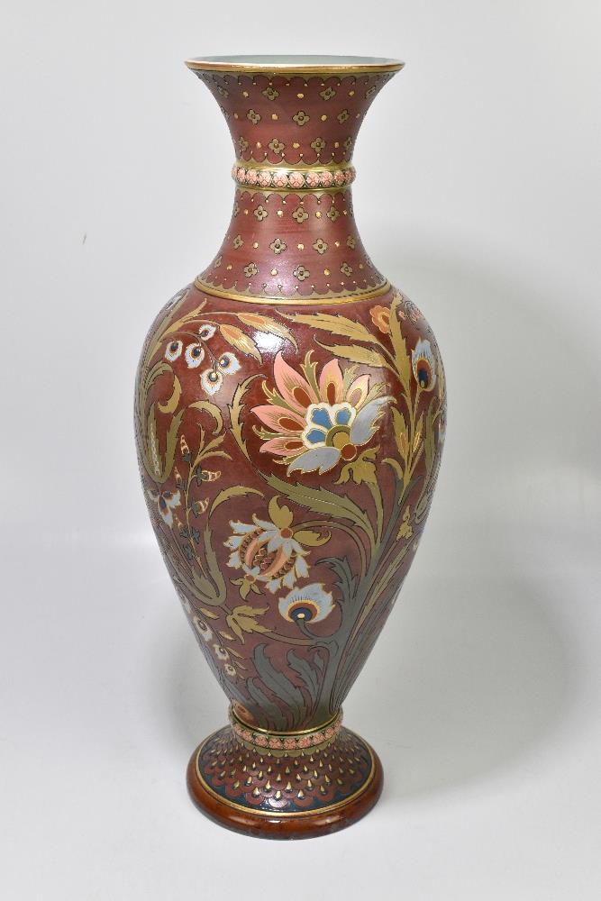 METTLACH; a large German stoneware vase with incised and relief floral decoration, impressed marks - Bild 3 aus 5