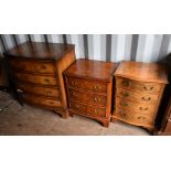 Two reproduction chest of drawers, width 76cm, 53cm, and a smaller serpentine example 49cm (3).